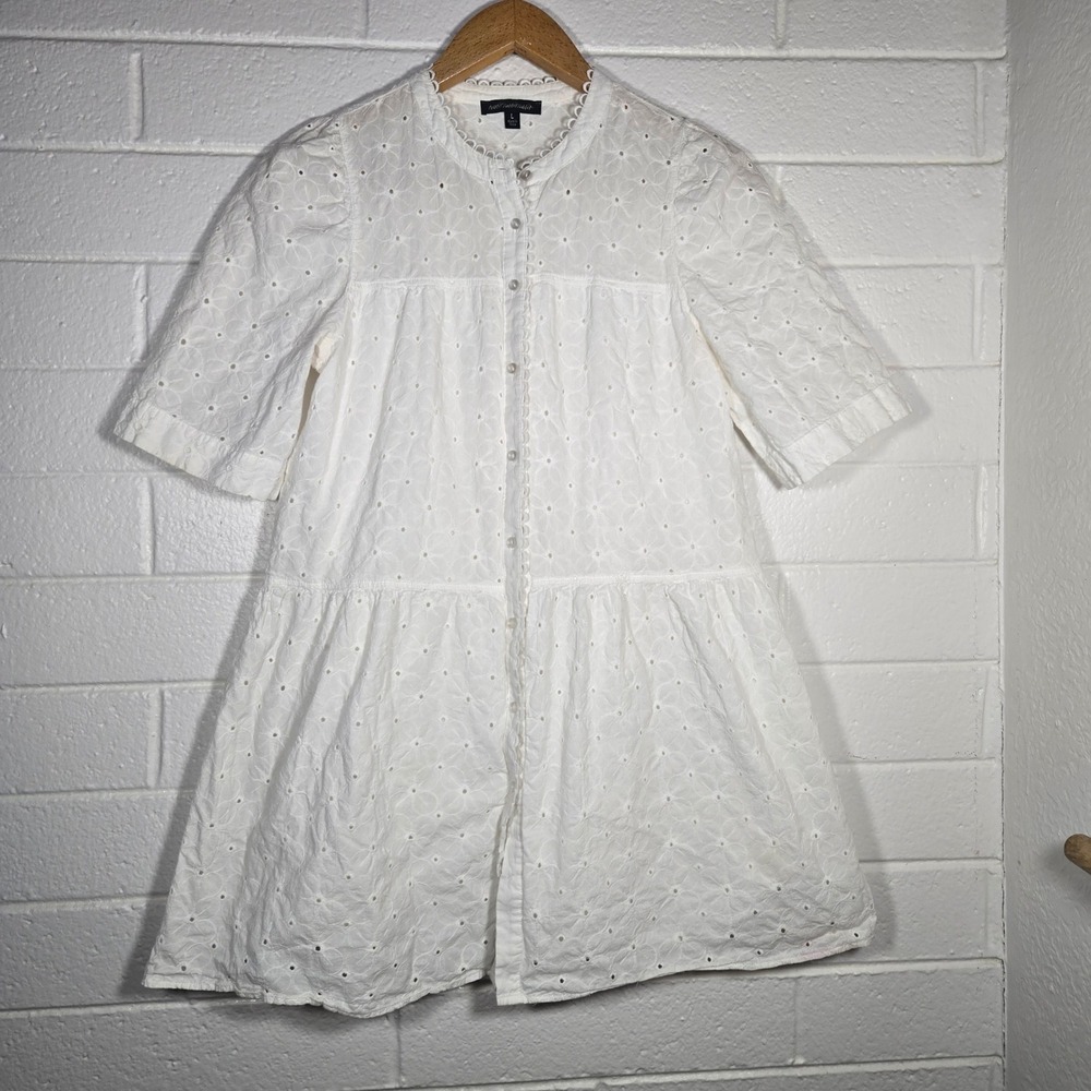 Rabbit Rabbit Rabbit White Eyelet Tiered Button Front Dress‎ Large